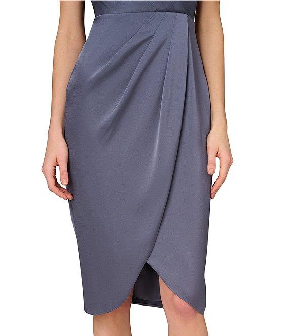 Aidan Mattox Satin V-Neck Dolman Short Sleeve Pleated Tulip Hem Dress Product Image