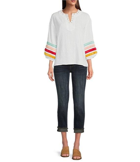 KUT from the Kloth Amy Stretch Denim High Rise Straight Leg Double Button Cropped Jeans Product Image
