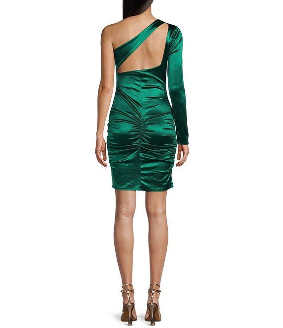 GB One-Shoulder Asymmetrical Neckline Satin Dress Product Image