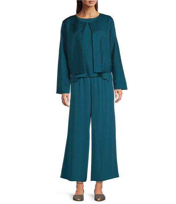 Eileen Fisher Quilted Silk Round Neck Long Sleeve Jacket Product Image