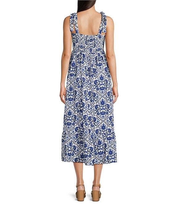 Leslie Fay Floral Print Flounce Hem Square Neck Sleevless Midi Dress Product Image