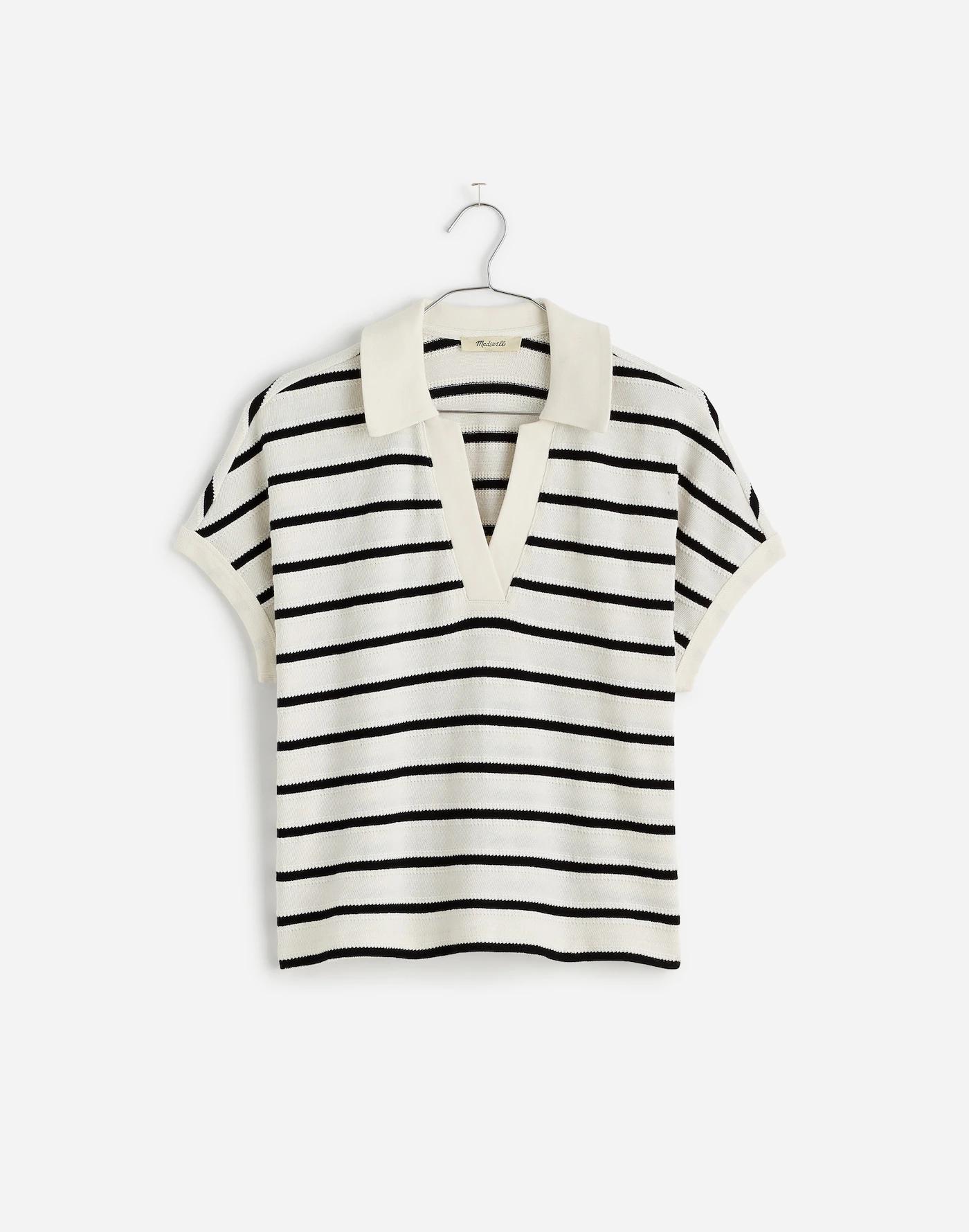 Relaxed V-Neck Polo Shirt in Stripe Product Image