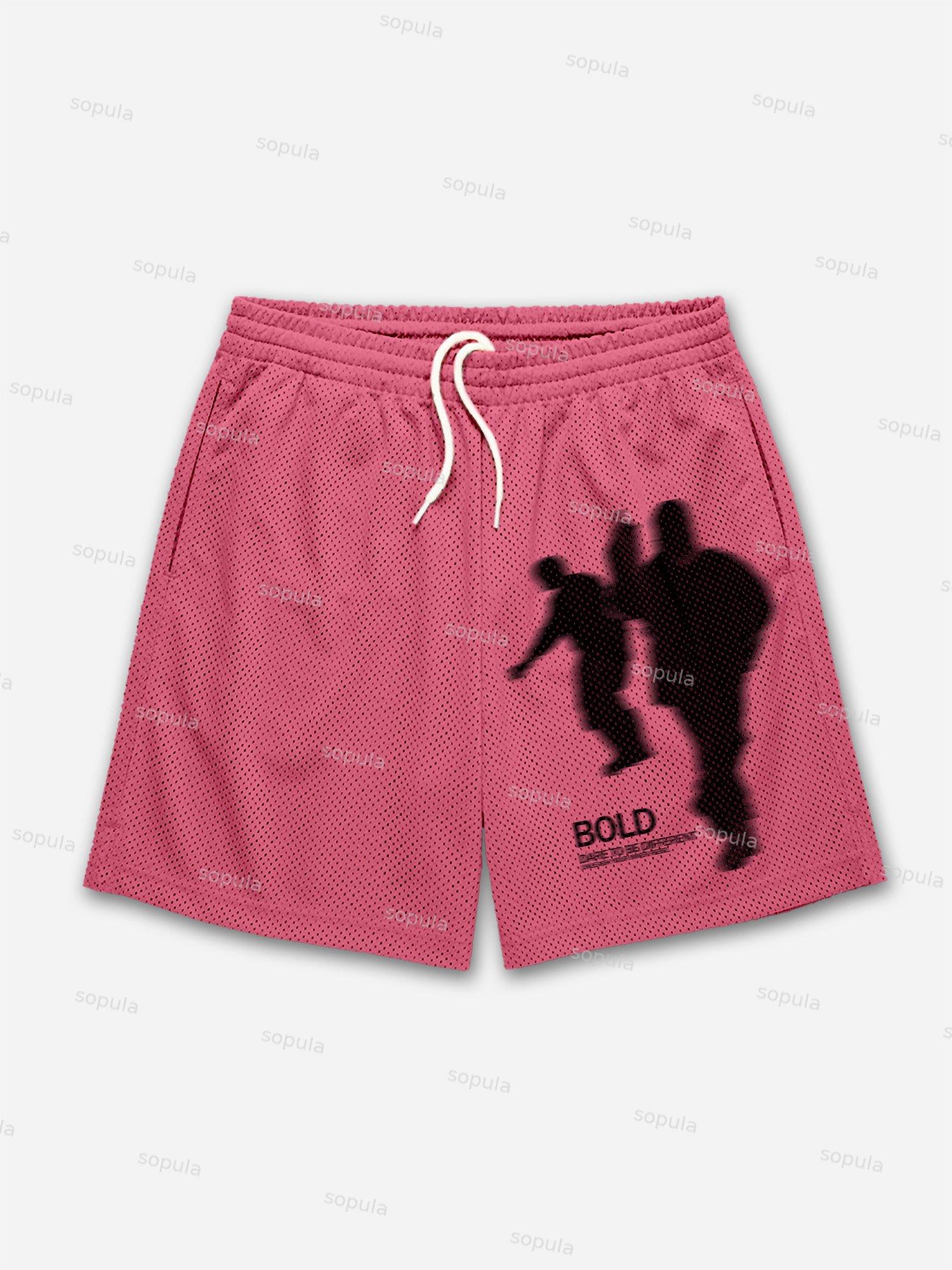 Vintage Street Portrait Graphic Print Mesh Shorts Product Image