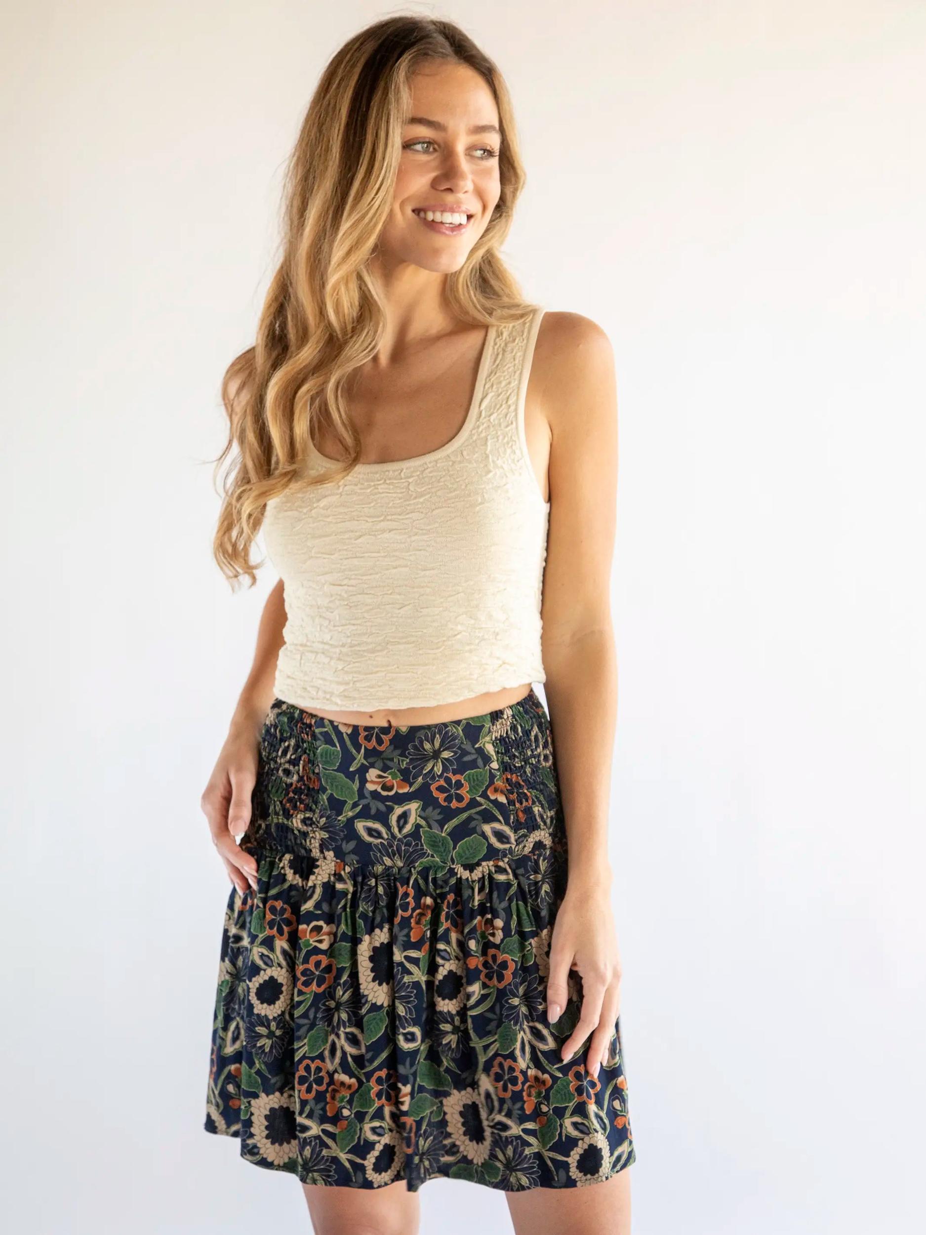 Malia Mini Skirt - Navy Tan Dahlias Product Image