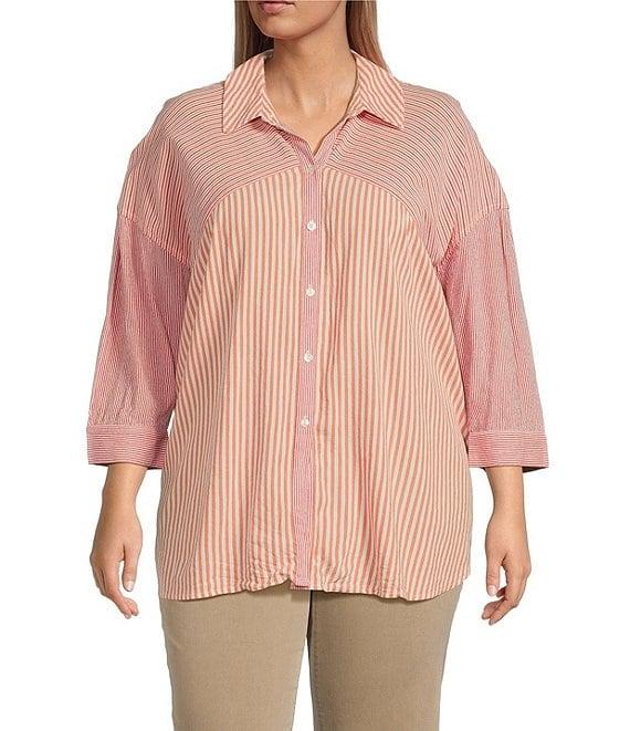 Westbound Plus Size Point Collar Button Front Long Sleeve Shirt Product Image