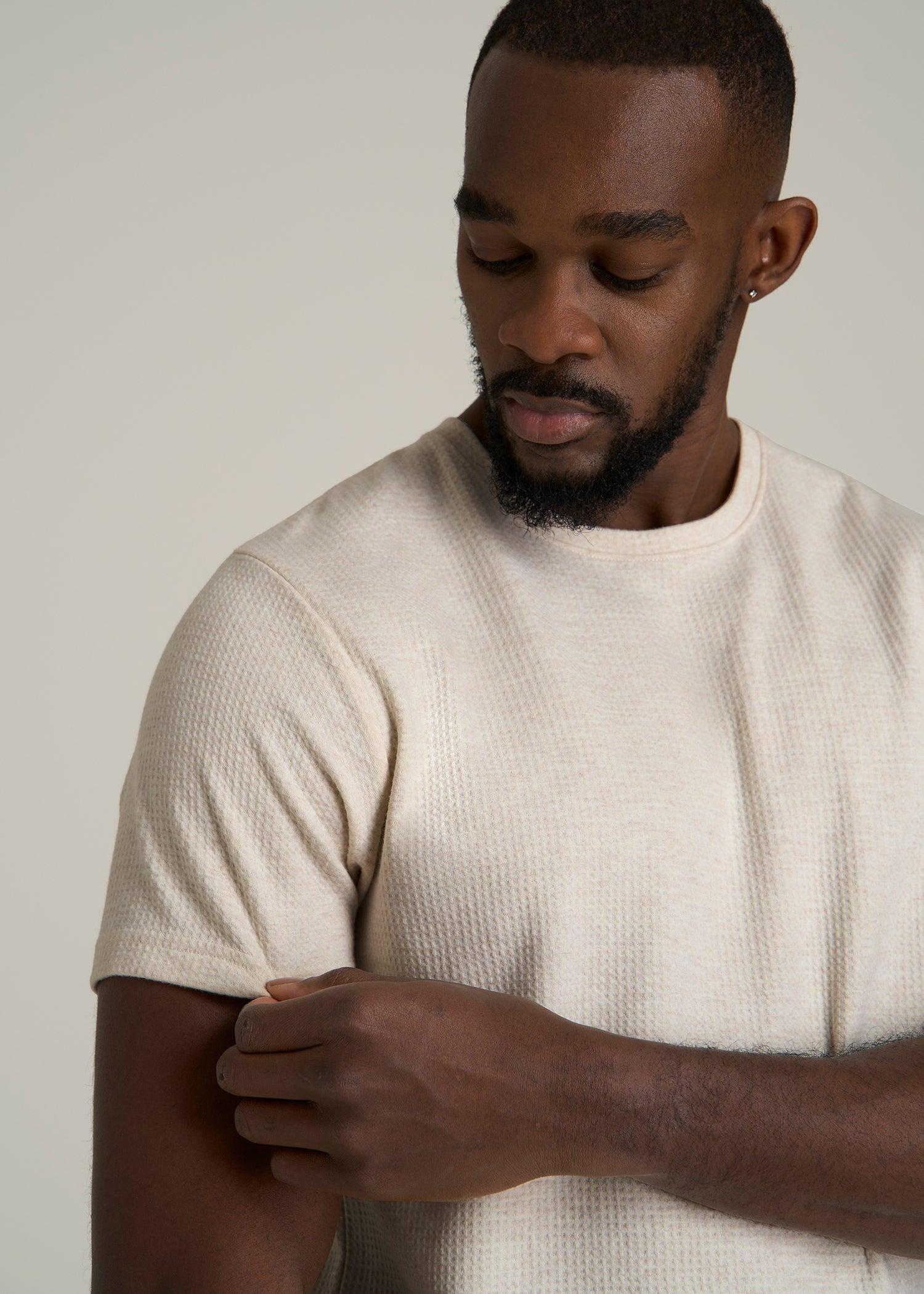 Cloud Knit Waffle Short Sleeve Tee for Tall Men in Heathered Oatmeal Product Image