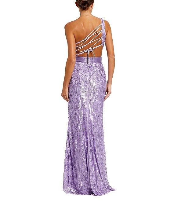 Mac Duggal One Shoulder Lace Up Back Sequin Gown Product Image