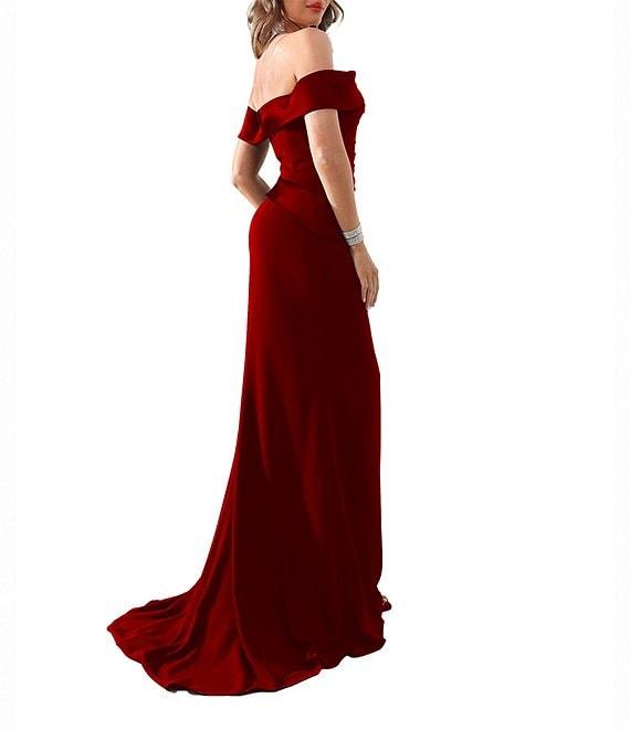 Terani Couture Off The Shoulder Pleated Bodice Crepe Mermaid Gown Product Image