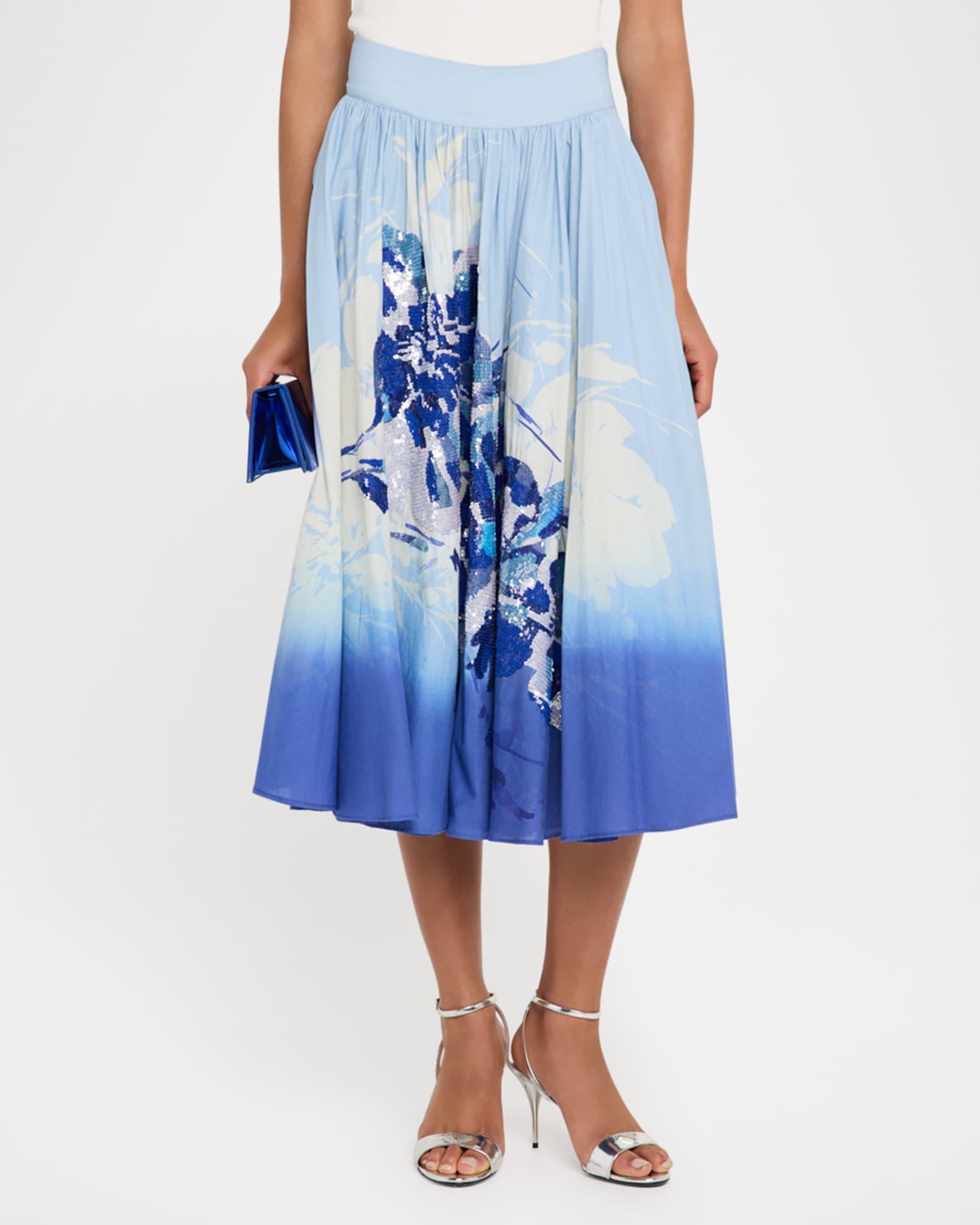 Selwyn Ombre Sequin Floral-Print Midi Skirt Product Image