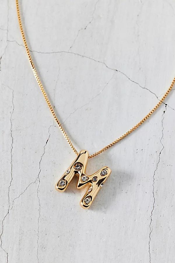 14k Gold Plated Rhinestone Bubble Initial Charm Necklace, Womens at Urban Outfitters Product Image