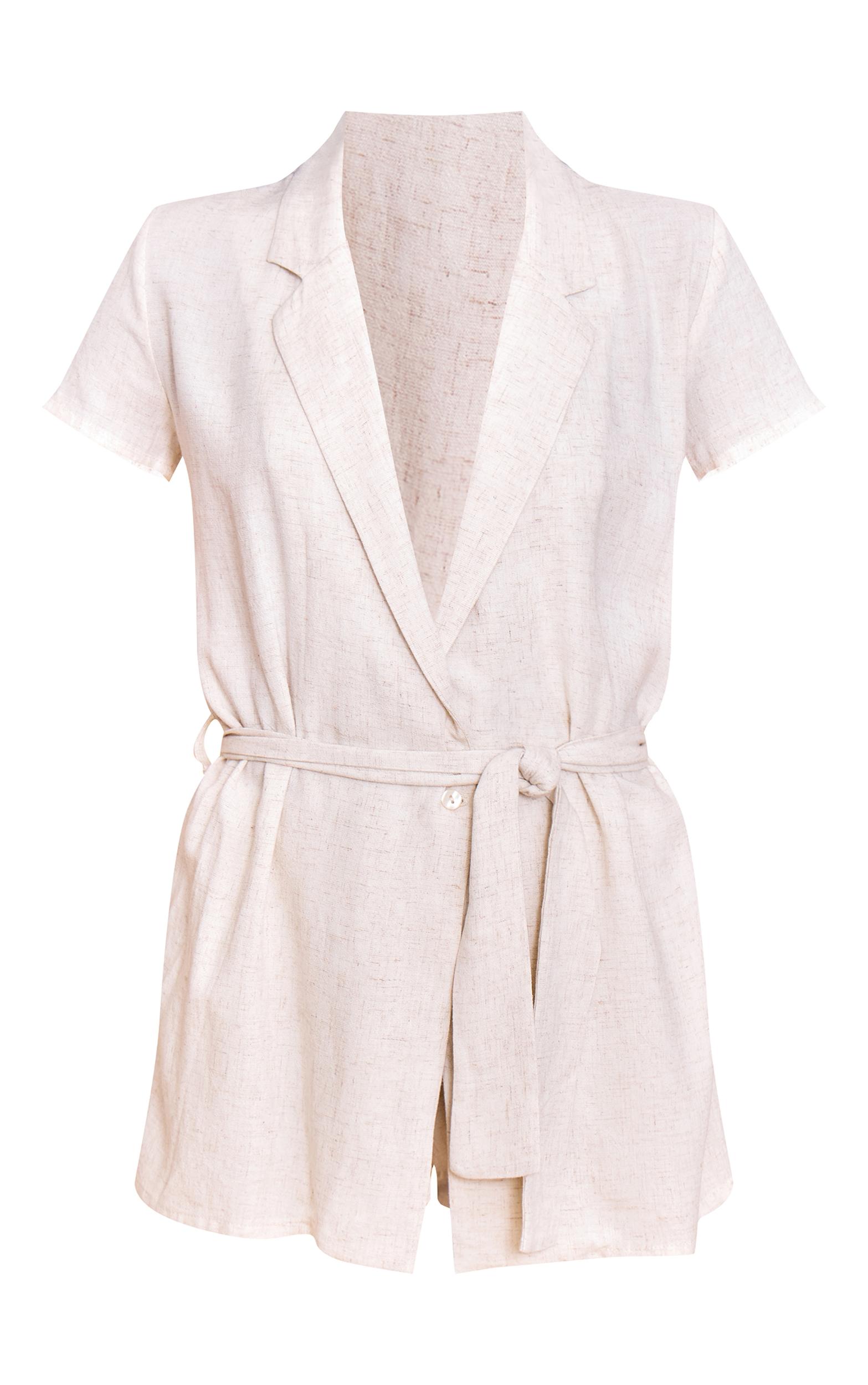 Natural Linen Look Wrap Skort Romper Product Image