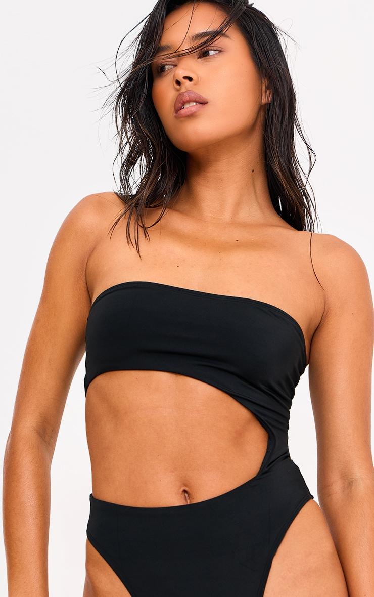 Black Bandeau Cut Out High Leg Swimsuit Product Image