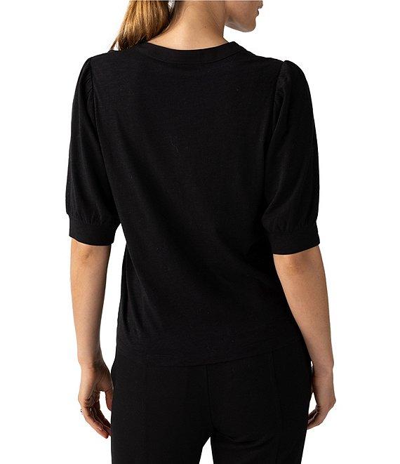 Sanctuary Mixed Media V-Neck Short Sleeve Front Button Tee Product Image