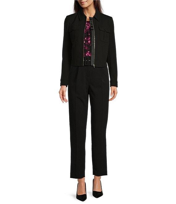 Calvin Klein Scuba Crepe Zip Front Utility Crop Jacket Product Image