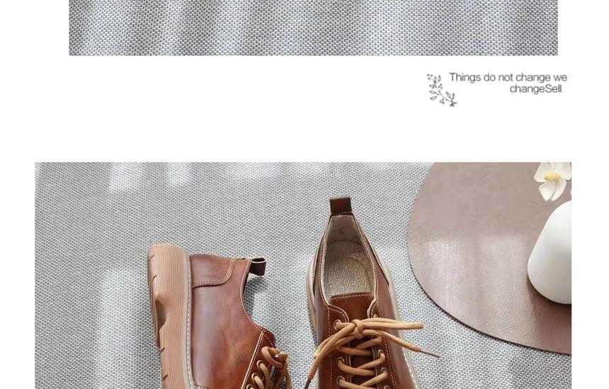 Faux Leather Plain Lace-Up Oxfords Product Image