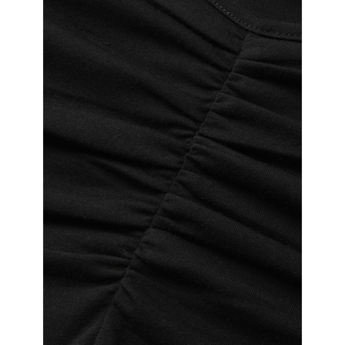 Plus Size Halloween Moon & Star Print Ruched Patchwork Dress Black Women Elegant Gathered Square Neck Short sleeve Curvy Midi Dress BloomChic 30/6X Product Image