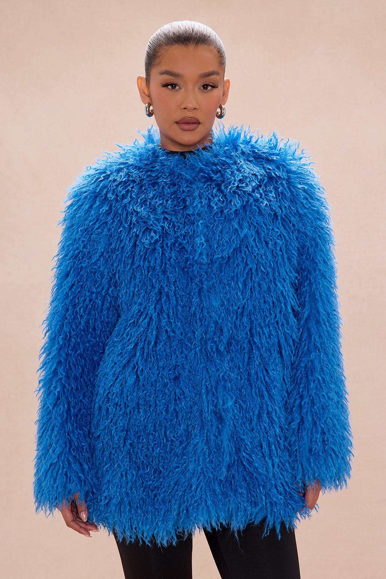 Aubrie Faux Fur Jacket - Blue Female Product Image