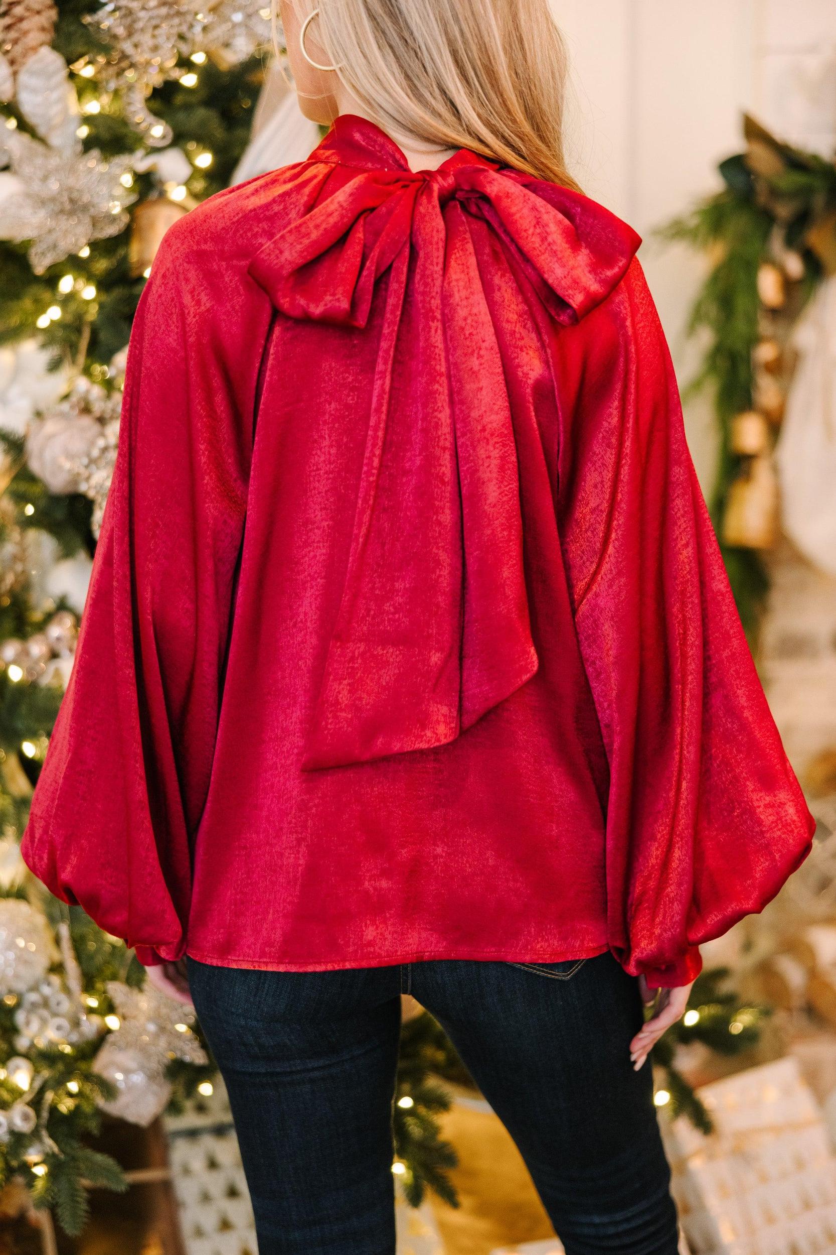 Feel This Way Deep Red Satin Blouse Female Product Image
