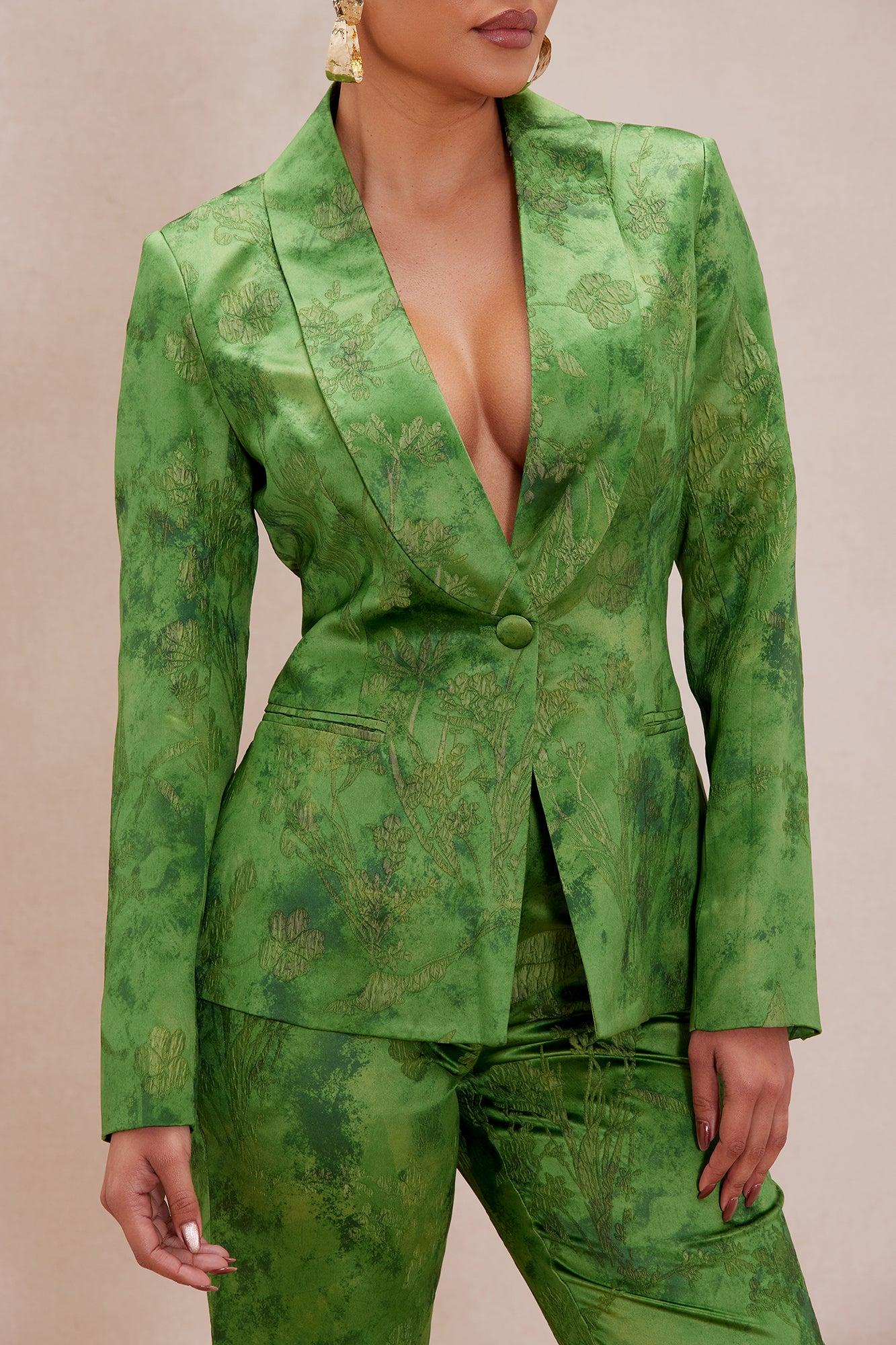 Finley Satin Blazer Suit Set - Green Product Image