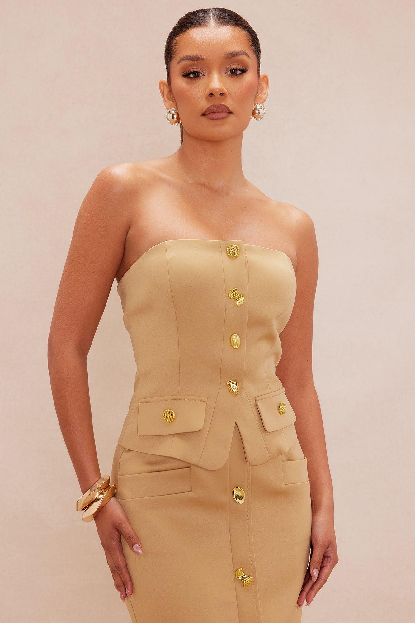 Selene Satin Midi Skirt Set - Khaki Female Product Image