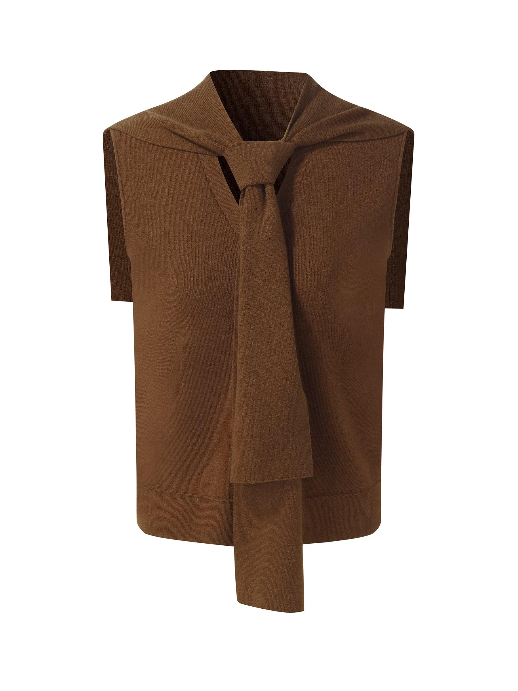 Tencel Blend Knit Vest And Shawl Two-Piece Set Product Image