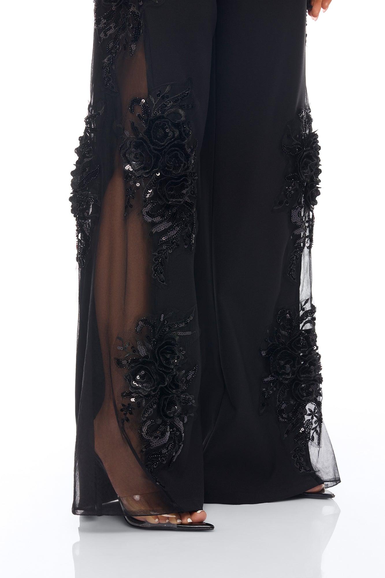 Sweet Serenity Embroidered Pant Set - Black Female Product Image