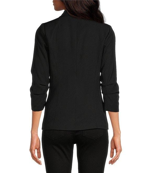 Skies Are Blue Notch Lapel Shirred 3/4 Sleeve Open Front Statement Blazer Product Image