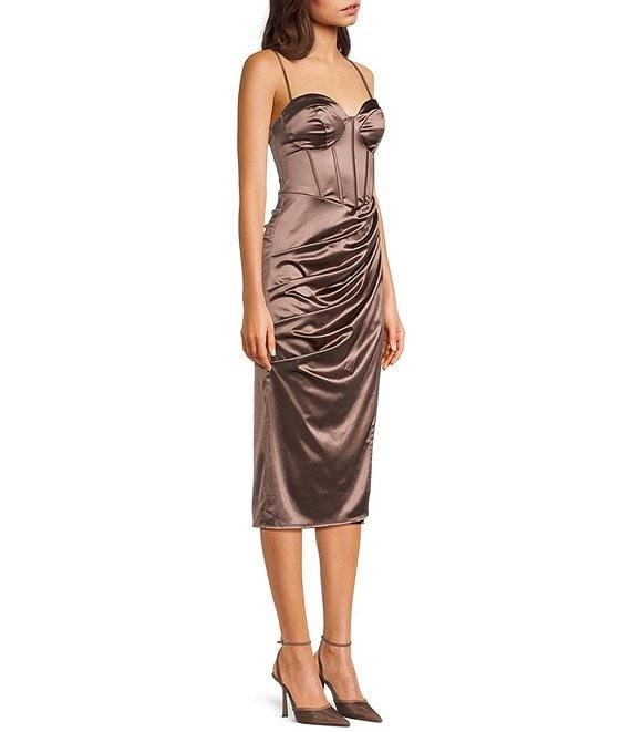 B. Darlin Sweetheart Neck Corset Lace Up Back Side Slit Midi Dress Product Image