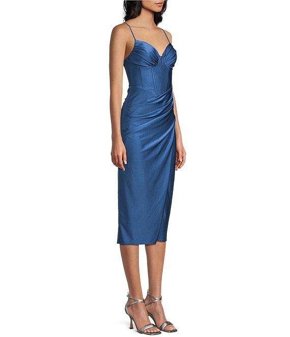 B. Darlin Sweetheart Neck Bustier Bodice Front Slit Midi Dress Product Image