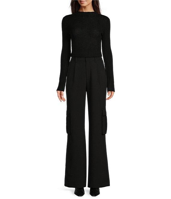 Le' AL.X Woven Crepe High Rise Pleated Front Cargo Suit Wide Leg Coordinating Pants Product Image