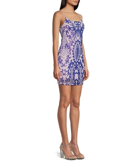 Midnight Doll Pattern Sequin Open Back Dress Product Image