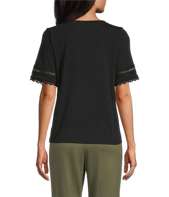 Jones New York Crew Neck Novelty Trim Elbow Sleeve Top Product Image