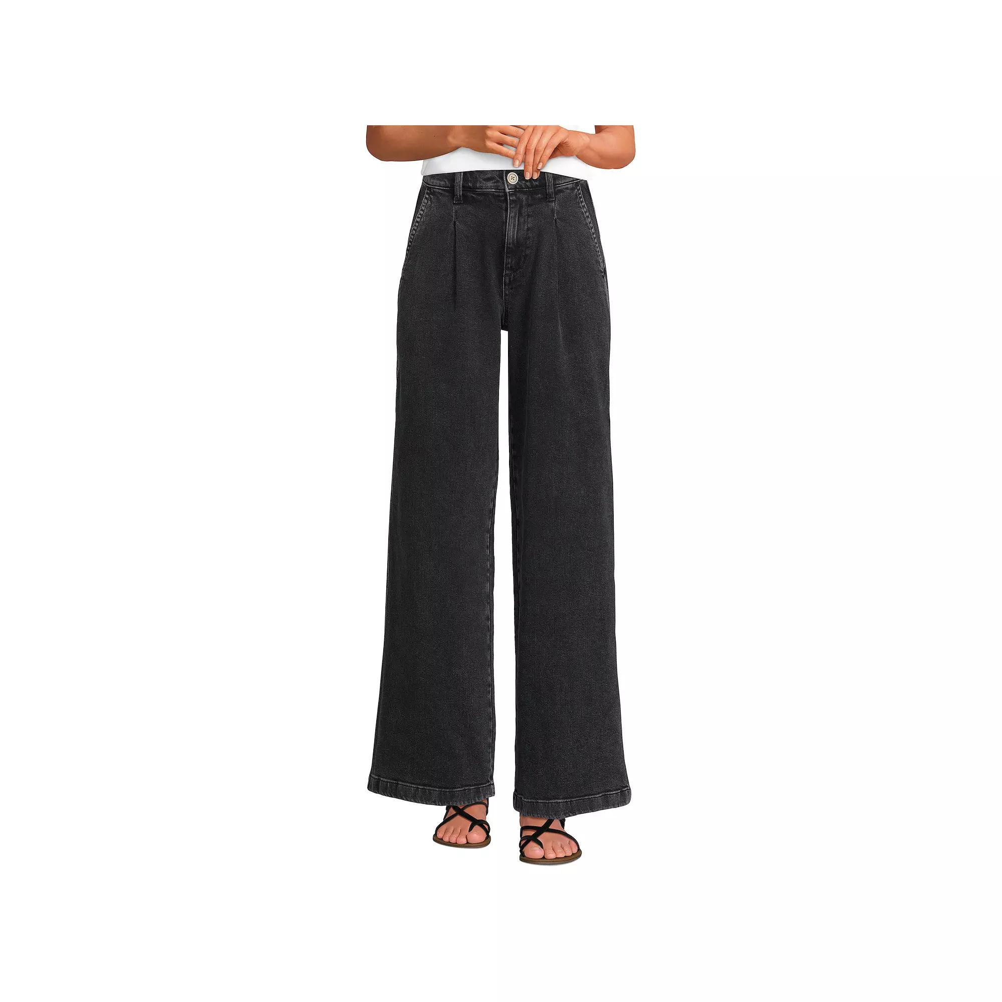 Women's Lands' End Soft High Rise Pleated Wide Leg Jeans,  Product Image