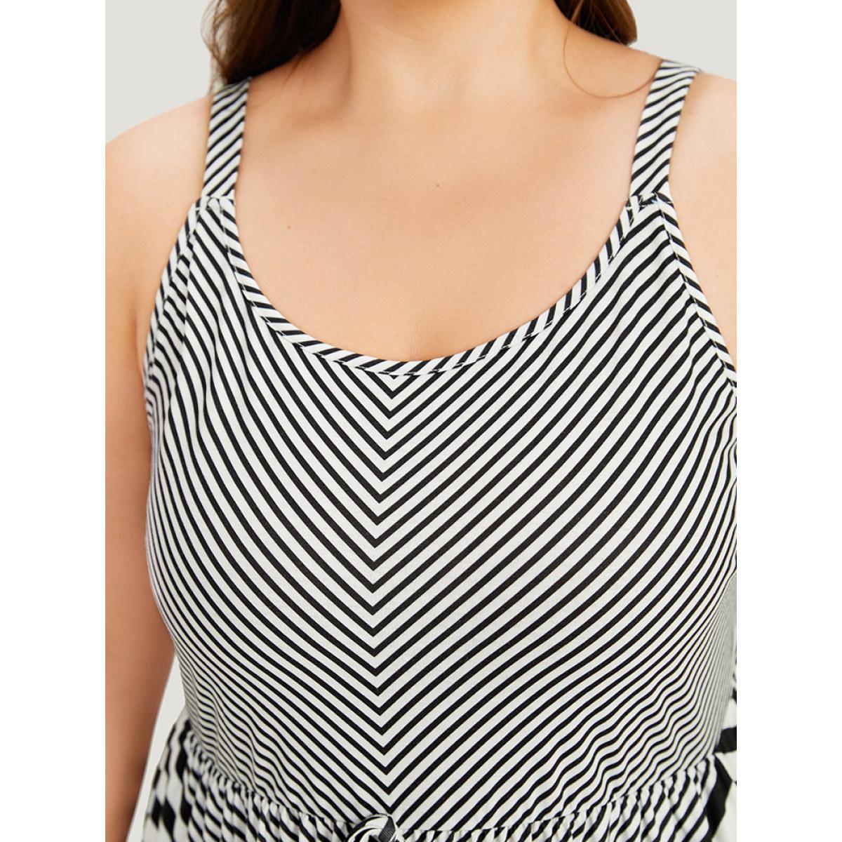 Plus Size Striped Patchwork Pocket Ties Flutter Hem Cami Dress Black Women Casual Adjustable Straps Spaghetti Strap Sleeveless Curvy Midi Dress BloomChic 18-20/2X Product Image