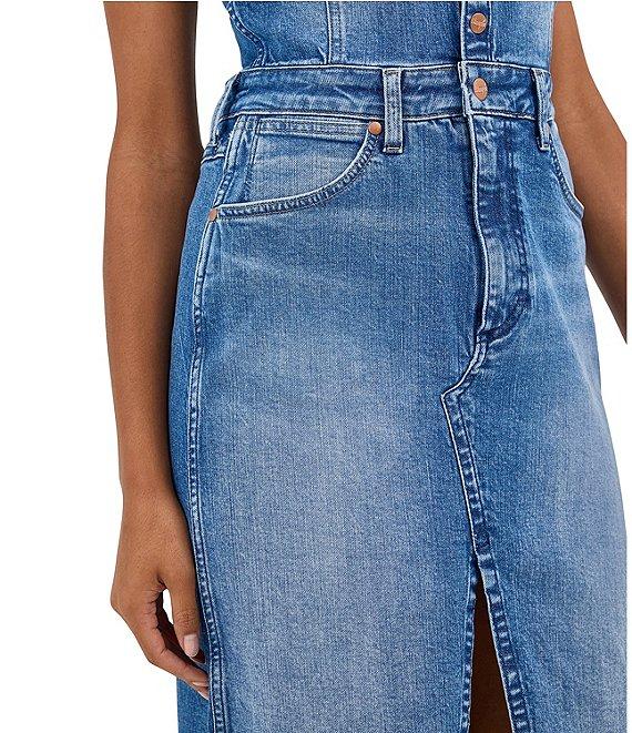 Wrangler Racerback Halter Scoop Neck Sleeveless Denim Midi Dress Product Image