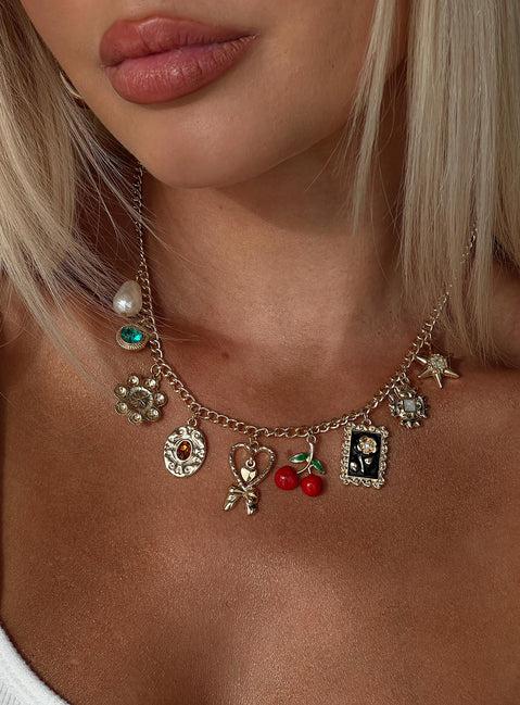 Cherry Dreams Charm Necklace Gold Product Image