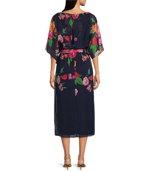 Jessica Howard Dolman Sleeve Floral Print Belted Midi Dress Product Image