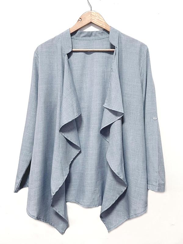 Long Sleeves Loose Buttoned Solid Color Collarless Outerwear Product Image
