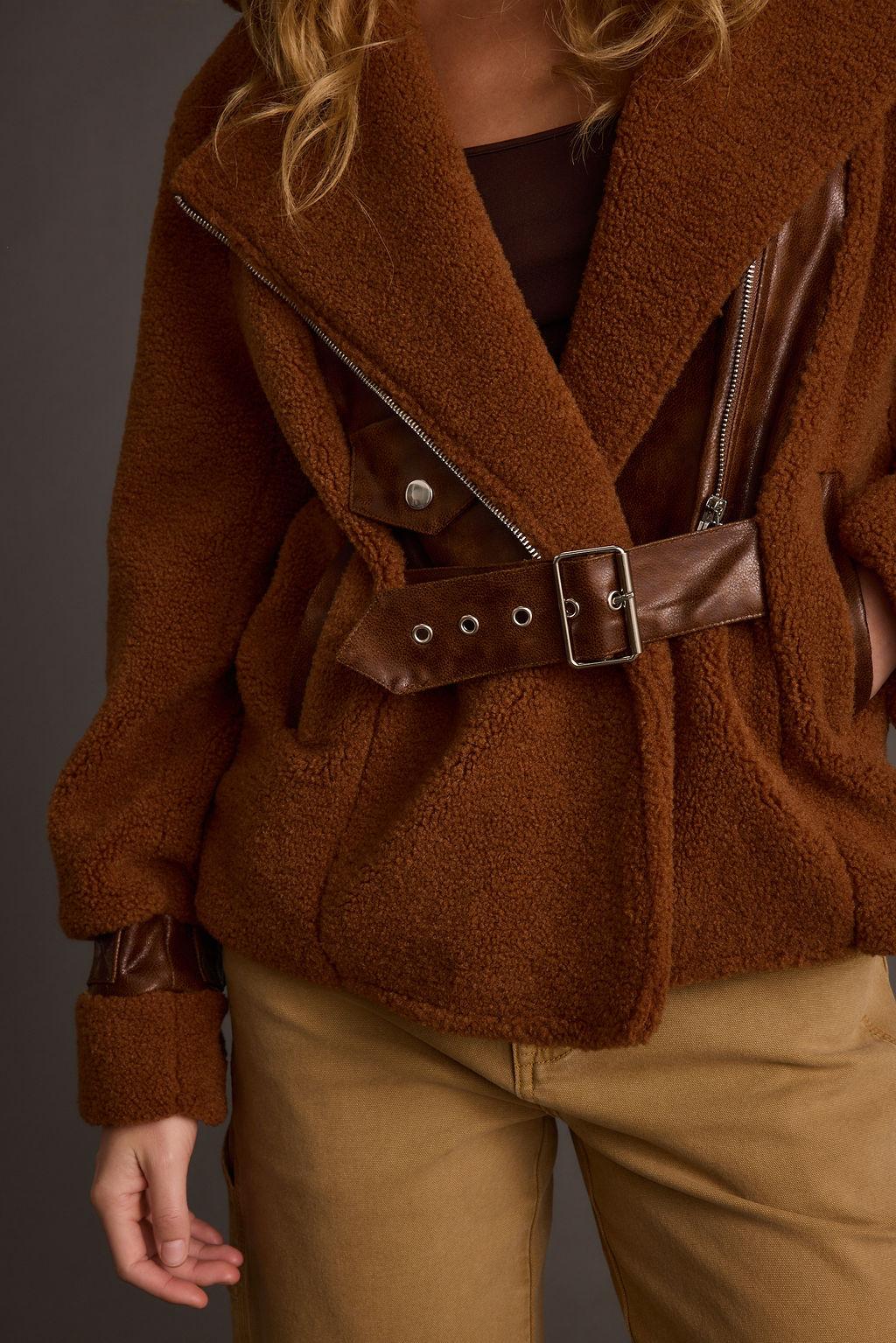 Slater Mocha Moto Sherpa Coat Product Image