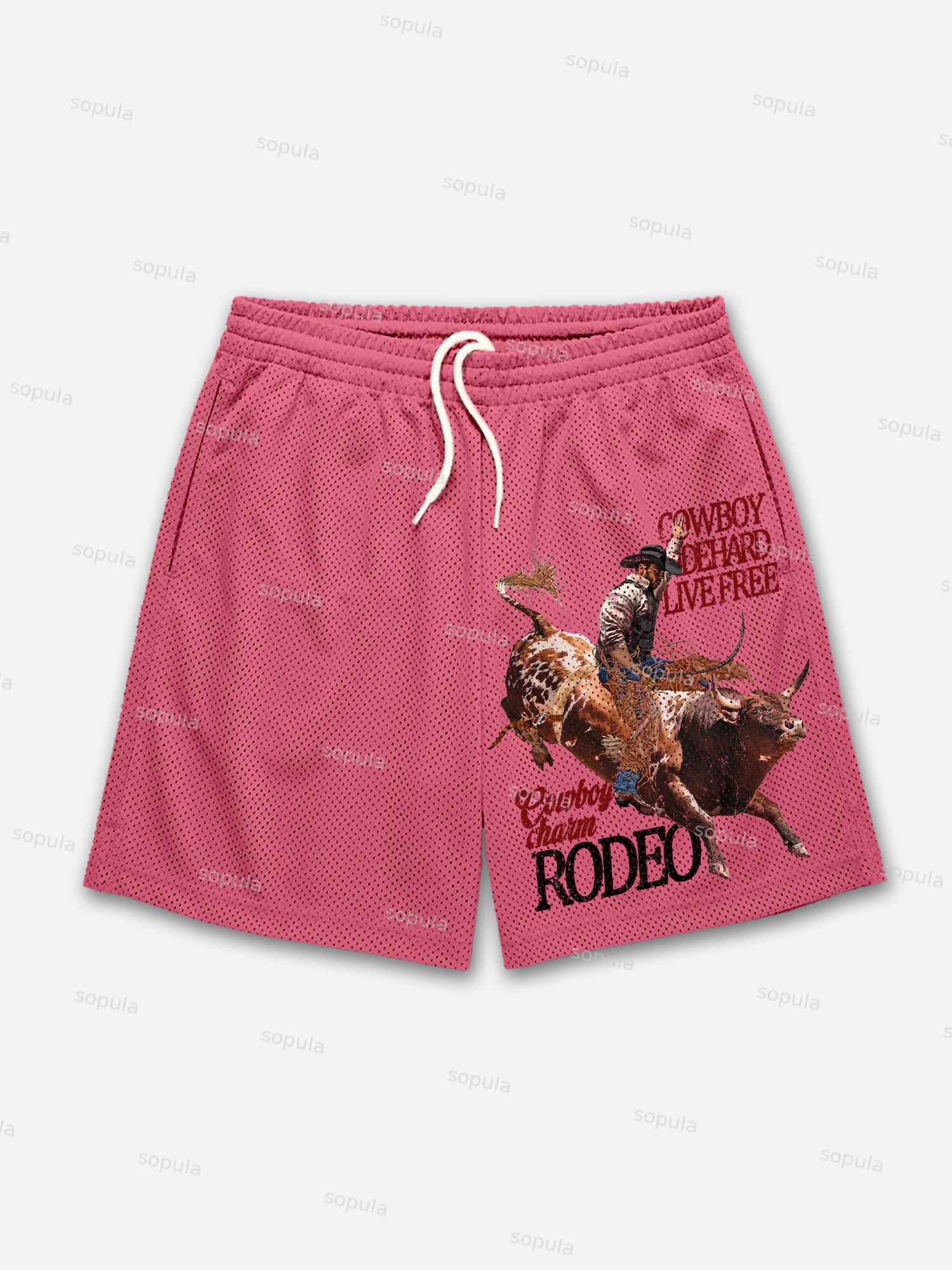 Rodeo Cowboy Charm Print Mesh Shorts Product Image