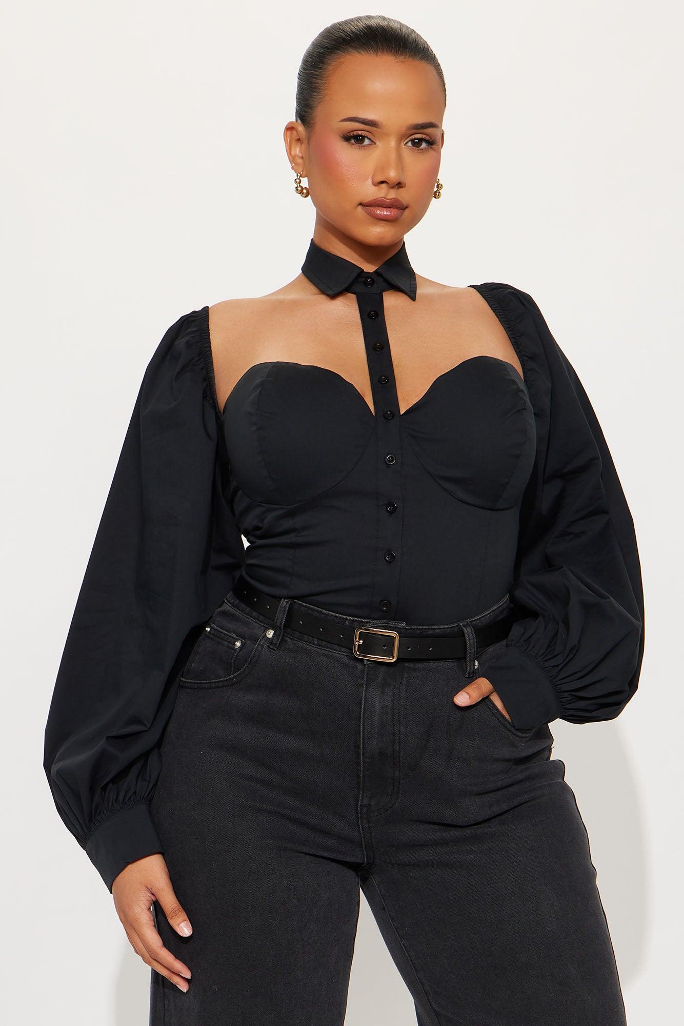 Down To Business Poplin Bodysuit - Black Female Product Image