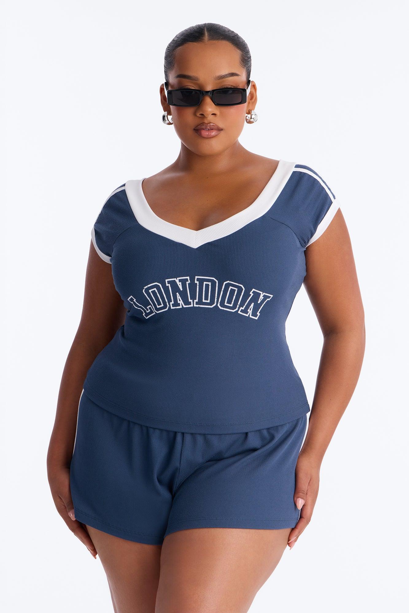 London Is Calling Ribbed Short Set - Navy Female Product Image