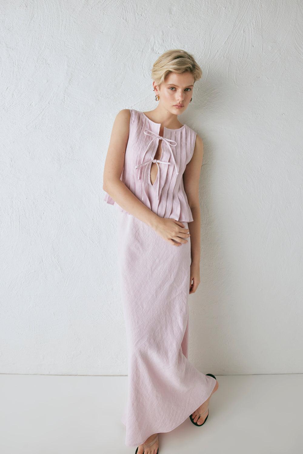 Ena Linen Bias Cut Maxi Skirt Musk Product Image