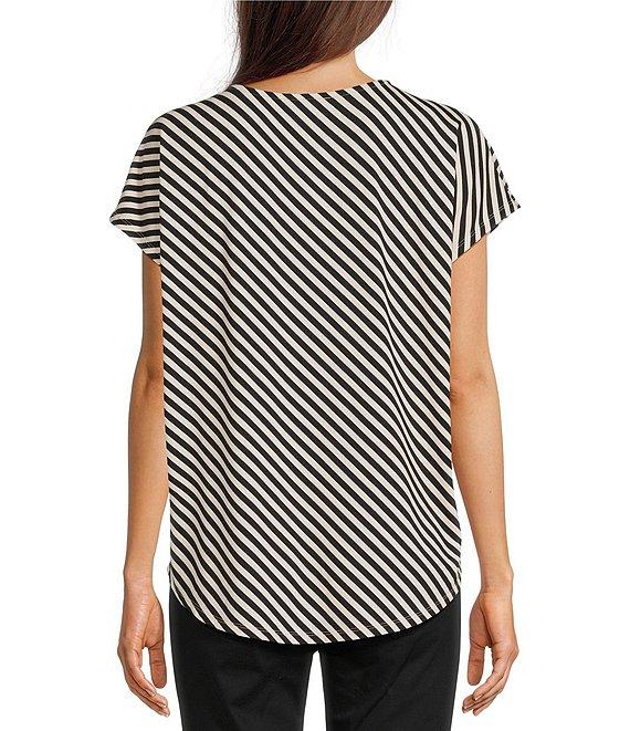 Gibson & Latimer Bias Stripe Knit V-Neck Dropped Short Sleeve Shell Shirttail Tee Shirt Product Image