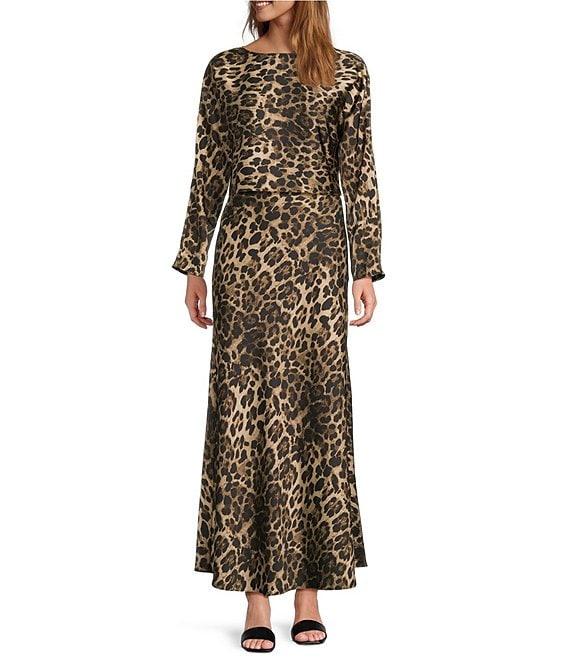 Antonio Melani Blyss Leopard Print Satin Boat Neck Long Sleeve Coordinating Blouse Product Image