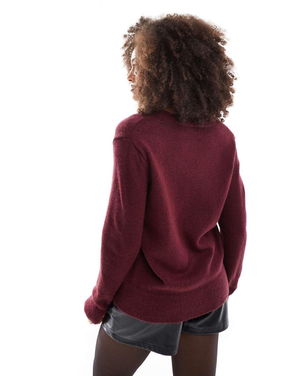 ASOS DESIGN oversized V-neck cardigan in burgundy Product Image