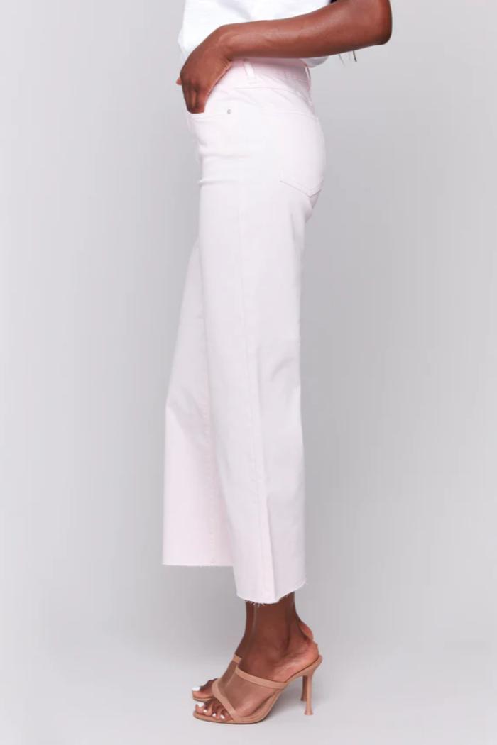 Wide Leg Twill Pants With Raw Edge Product Image