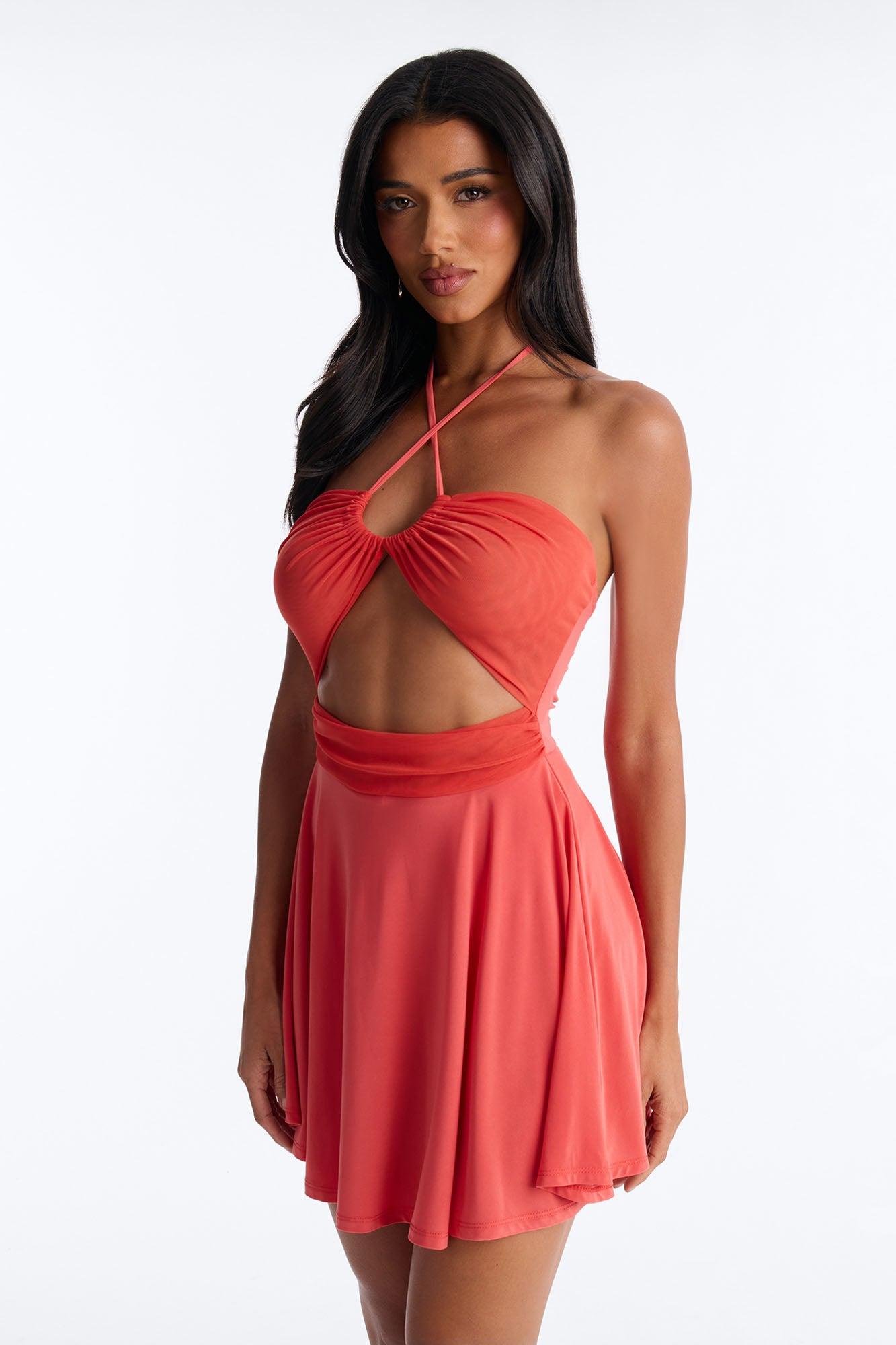 Delulu But Sweet Mesh Mini Dress - Tomato Red Female Product Image
