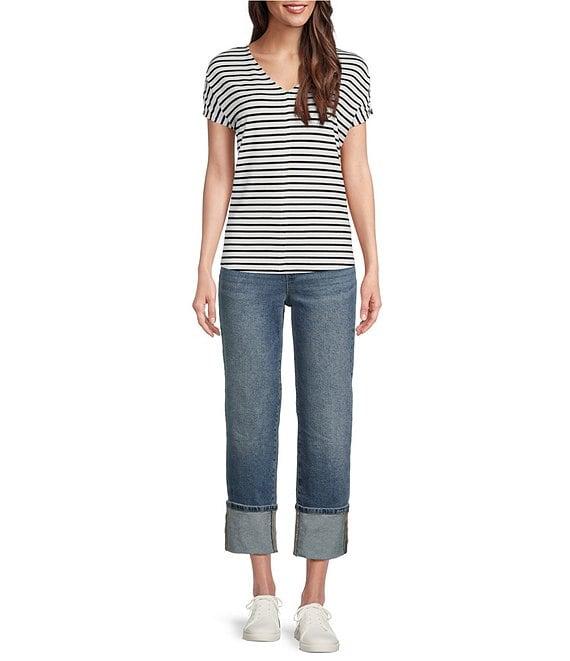 Code Bleu Hollywood Waist High Rise Wide Leg Cuffed Cropped Jeans Product Image