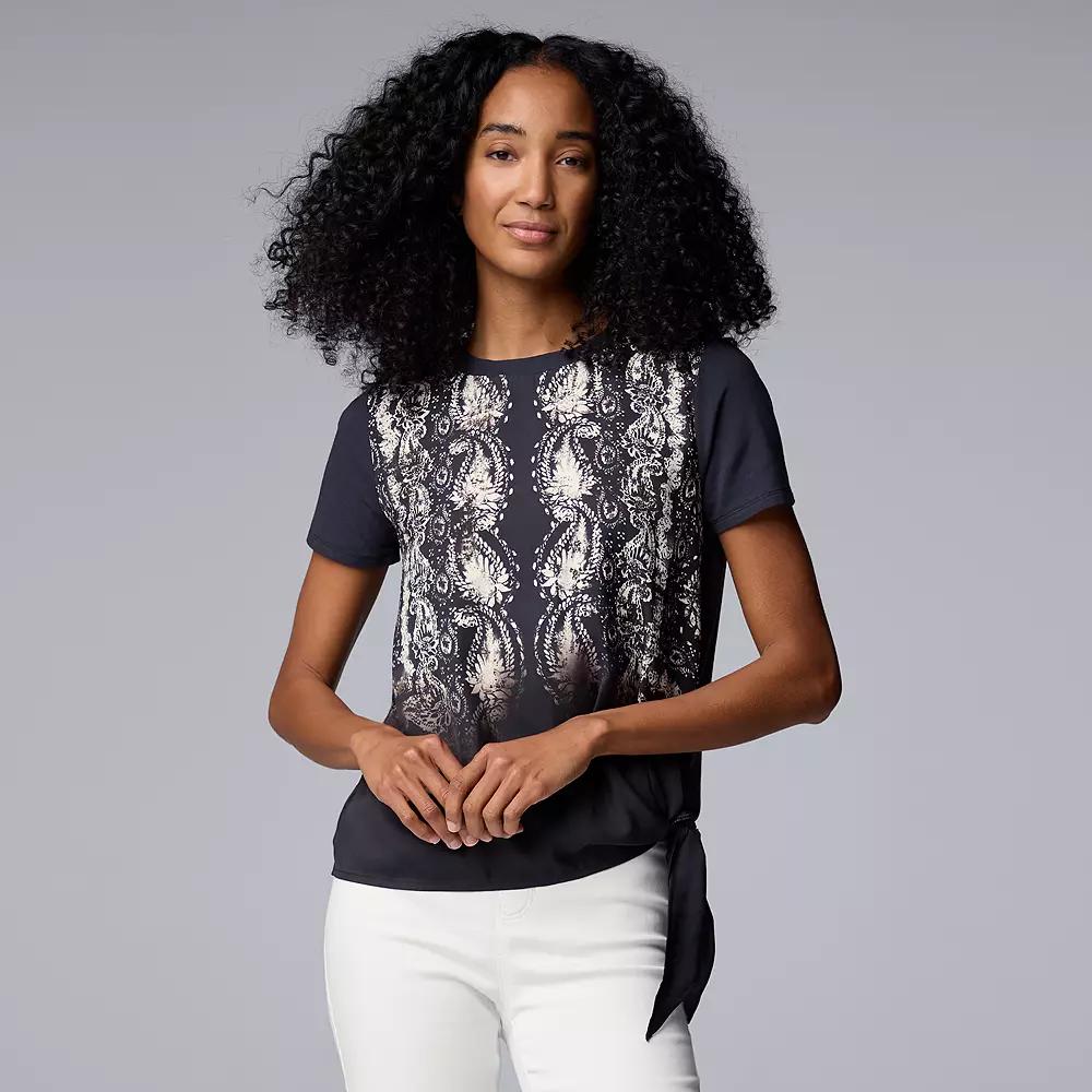 Simply Vera Vera Wang Side-Tie Mixed Media Top, Women's, Size: XS, Black Bandana Product Image